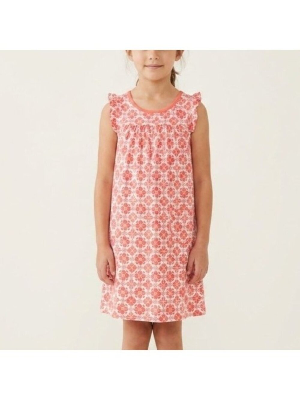 Tea Collection Girls Size 8 Pink & White Floral Cotton Sleeveless Ruffle Dress